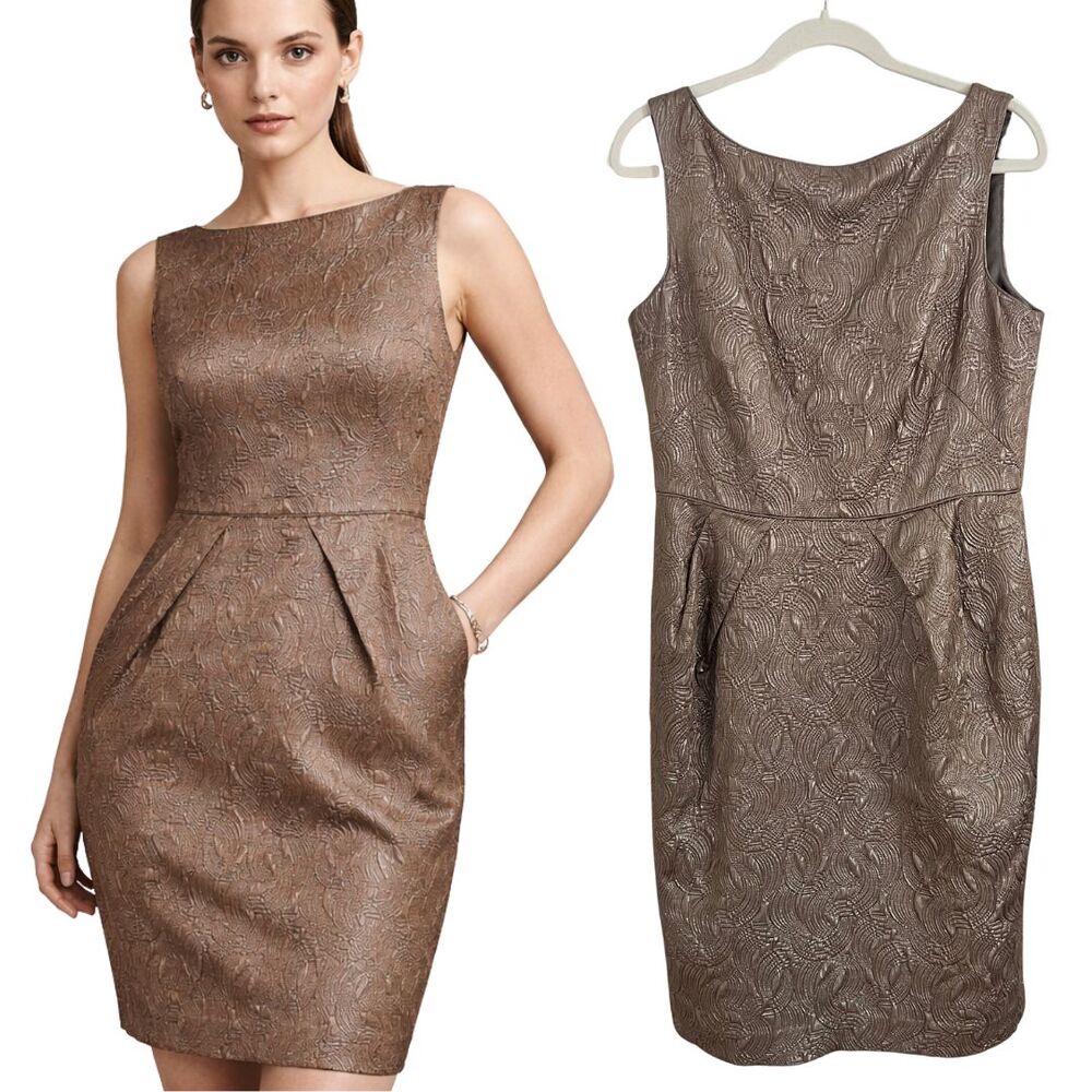 NWT Banana Republic Brown Taupe Sheath Dress Wedding Guest Cocktail Size 12